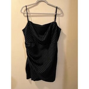 Classic Black Pinstripe Slip Dress with Spaghetti Straps